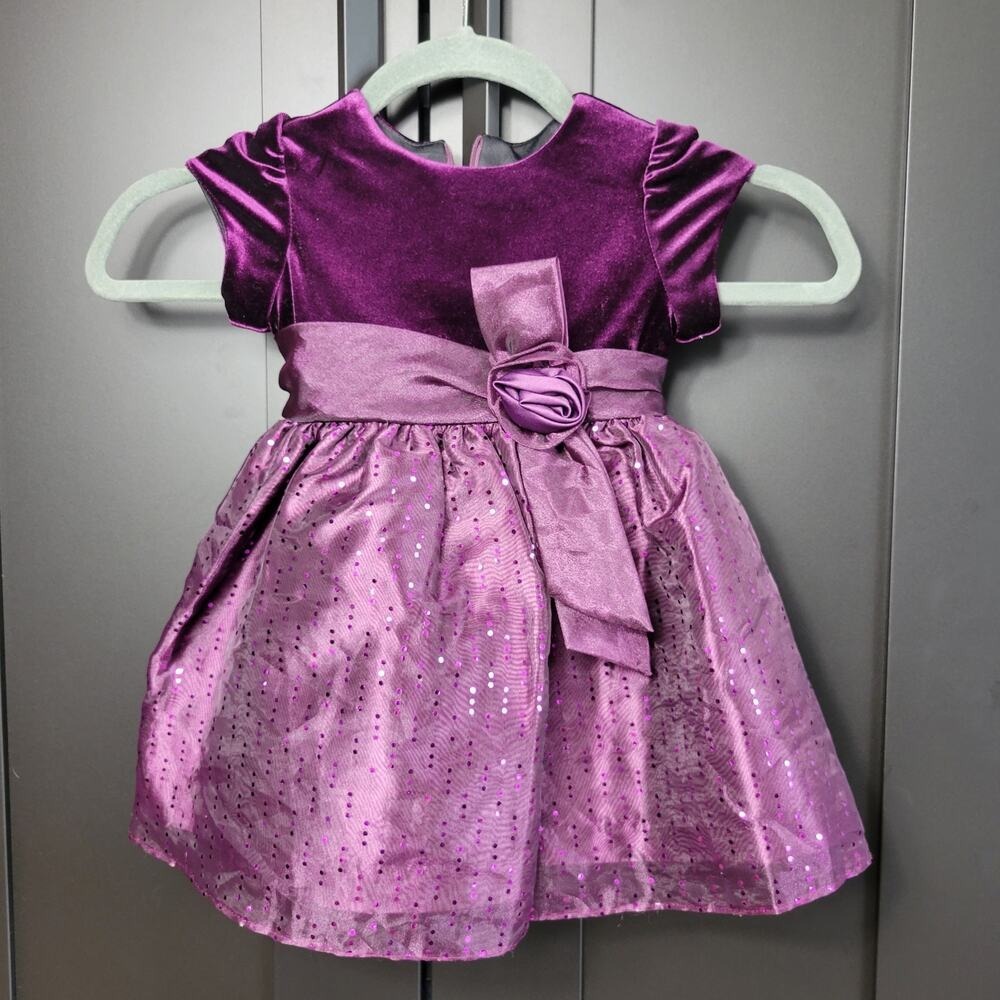 Girls Purple Velvet Sequin Sparkle Party Dress 24M‎